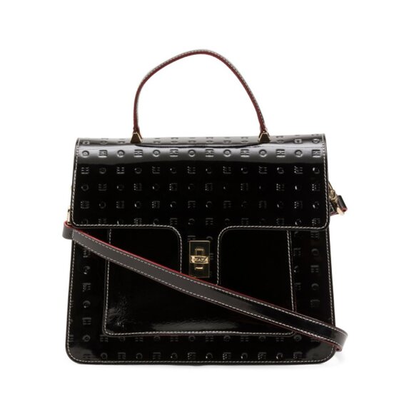 ARCADIA Black Made In Italy Patent Leather Top Handle Flap Over Satchel - Picture 1 of 2